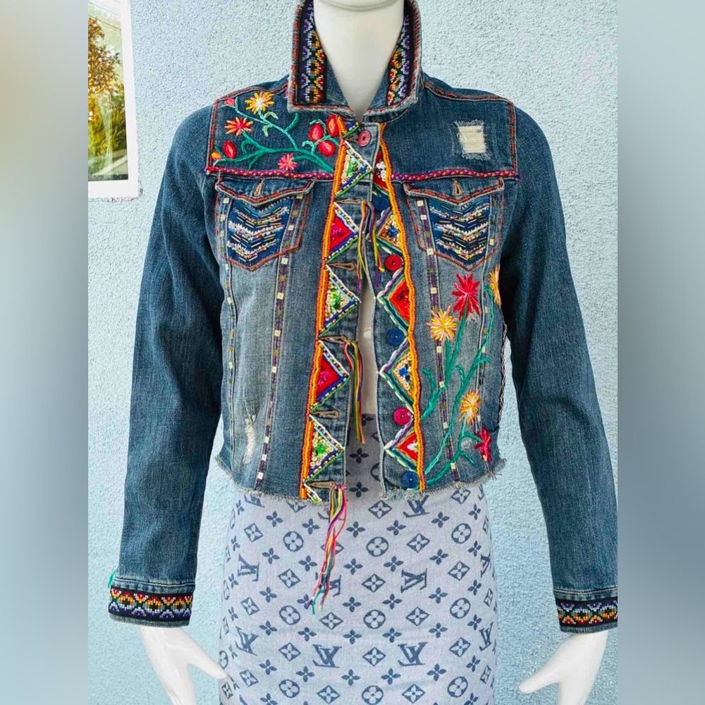 Handmade embroidered denim jacket